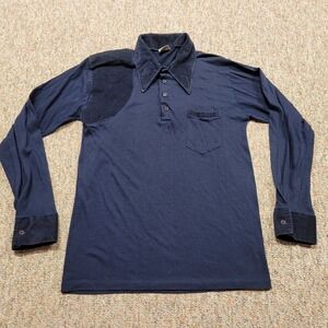 Vintage KMart Polo Shirt Mens Medium Blue Corduroy Trim Disco 70s Dagger Collar